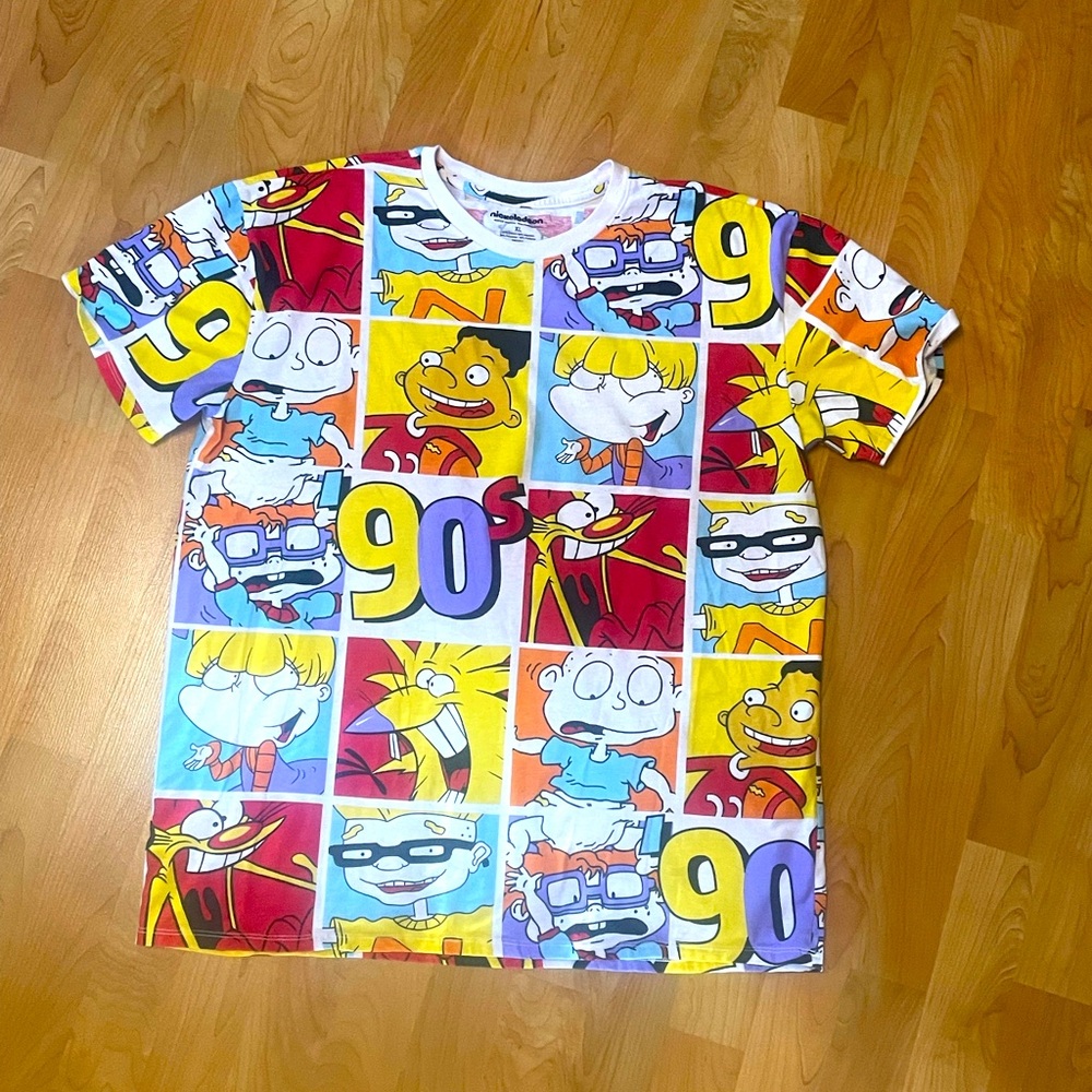 Rugrats Nickelodeon Short Sleeve White T-Shirt Size XL All Over Print 90’s